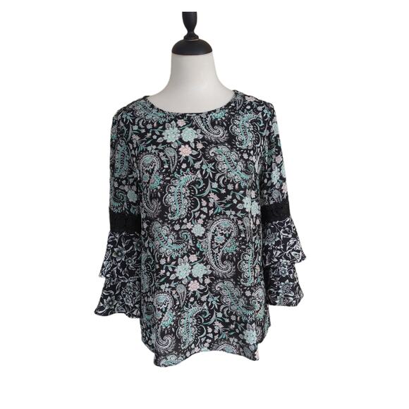 Est. 1946 Floral Bell Sleeve Blouse Size M - Picture 1 of 4